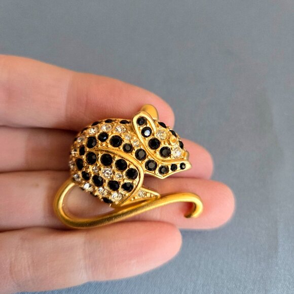 D'Orlan vintage gold tone and rhinestones mice brooch. - Picture 2 of 5